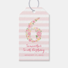 Etiquetas Para Regalos 6.º cumpleaños Floral de color de agua rosa SIX