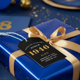 Etiquetas Para Regalos 80 Cumpleaños Nombre 1946 Oro Negro Elegante Chic
