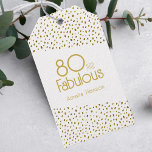 Etiquetas Para Regalos 80 y Fabulous Gold Purpurina 80th Birthday<br><div class="desc">80 y Fabulous Gold Purpurina 80th Birthday Gift Tags. Etiquetas de cumpleaños modernas y elegantes con tipografía de moda y falsos puntos purpurinas de oro. El diseño tiene un nombre personalizado. Haz etiquetas personalizadas de cumpleaños número 80 para ella.</div>
