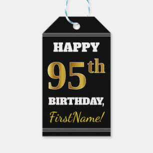 Etiquetas Para Regalos 95.o cumpleaños del oro negro, falso + Nombre de