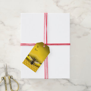 ETIQUETAS PARA REGALOS ABEJA DE LA MIEL, MONOGRAMA ROJO DEL SELLO DE LA