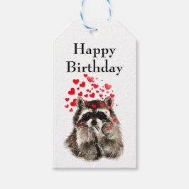 Etiquetas Para Regalos Abrazos y besos lindo mapache en besos cumpleaños