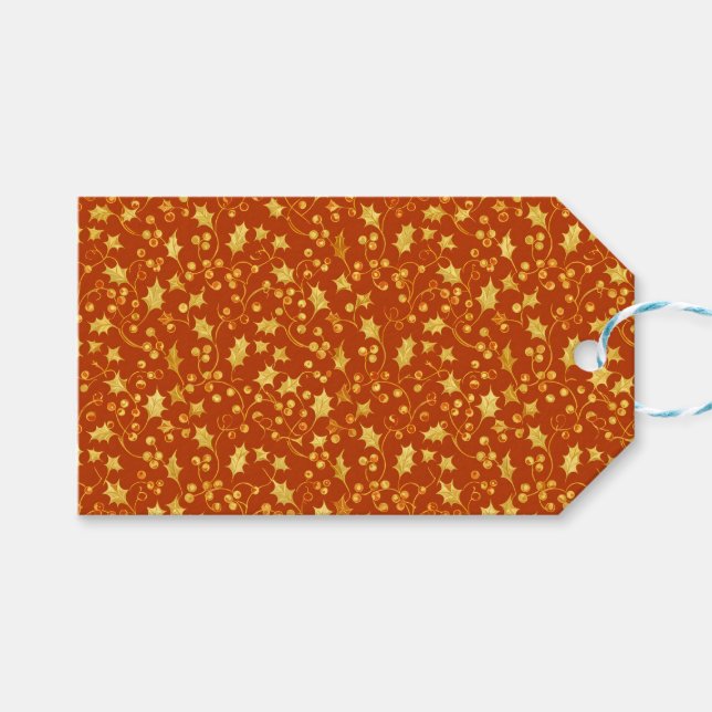 Etiquetas Para Regalos Acebo dorado (Frente (Horizontal))