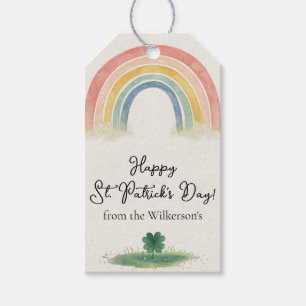 Etiquetas Para Regalos Acuarela Arcoíris y Trébol Día de San Patricio
