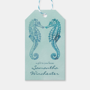 Etiquetas Para Regalos Acuarela azul del Seahorse