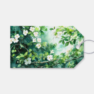 Etiquetas Para Regalos Acuarela Botánica Flores Blancas Hojas Verdes