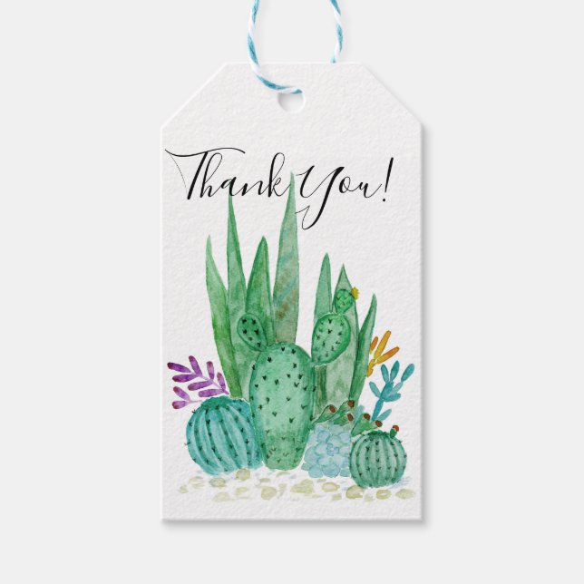 Etiquetas Para Regalos Acuarela , cactus , suculentos (Anverso)