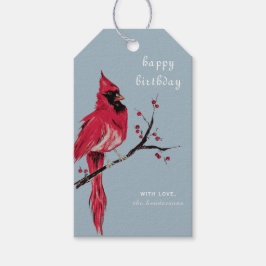 Etiquetas Para Regalos Acuarela Cardinal Feliz Cumpleaños