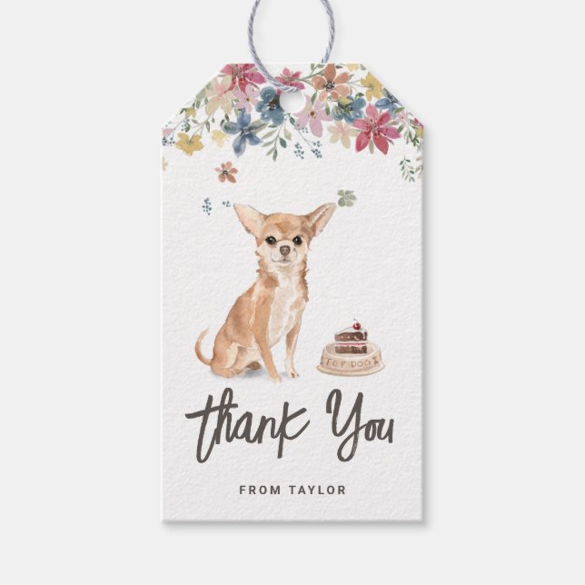 Etiquetas Para Regalos Acuarela Chihuahua Fiesta de cumpleaños de perro (Anverso)