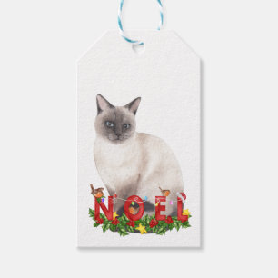 Etiquetas Para Regalos Acuarela de gato siamesa para navidades