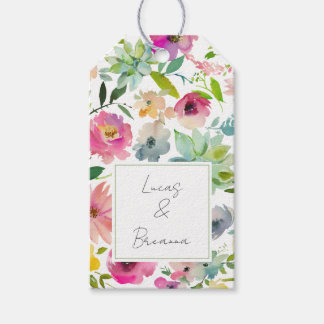 Etiquetas Para Regalos Acuarela Floral NOMBRE & NOMBRE Boda Colorido