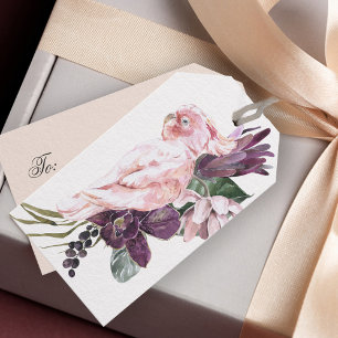 Etiquetas Para Regalos Acuarela floral tropical con loro rosa