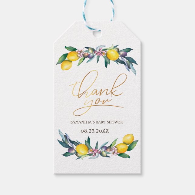 Etiquetas Para Regalos Acuarela Lemons Olives (Anverso)
