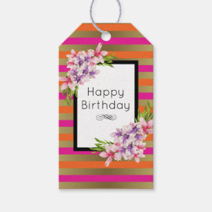 Etiquetas Para Regalos Acuarela morada y rosa Magnolia Cumpleaños