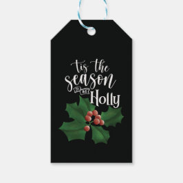 Etiquetas Para Regalos Acuarela Navideña Negra y Verde Holly en Negrita