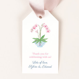 Etiquetas Para Regalos Acuarela Orquídea Rosa Tazón Azul Blanco Baby Show