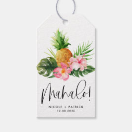 Etiquetas Para Regalos Acuarela Piña e Hibisco Mahalo Boda