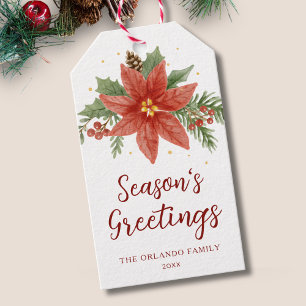 Etiquetas Para Regalos Acuarela Poinsettias Navidad Temporadas Saludos