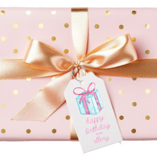 Etiquetas Para Regalos Acuarela Presentes de Cumpleaños y Confetti