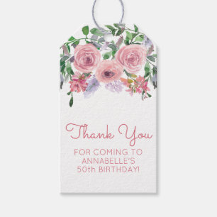 Etiquetas Para Regalos Acuarela rosada del ramo floral del 50.o
