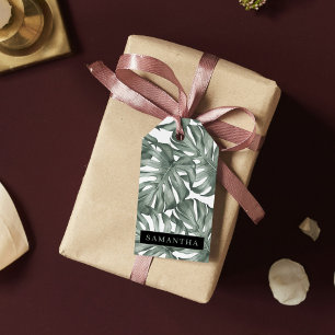 Etiquetas Para Regalos Acuarela Tropical Oasis Moderno Patrón de hojas