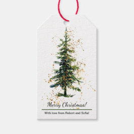 Etiquetas Para Regalos Acuarela verde abeto Feliz Navidad Blanco