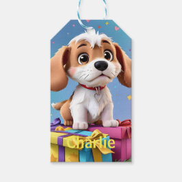 Etiquetas Para Regalos Adorable cachorro bronceado y blanco con regalos c