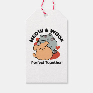 Etiquetas Para Regalos Adorable Cat and Dog Hug - Diseño de Meow & Woof