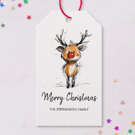 Etiquetas Para Regalos Adorable Reno de Navidad Feliz Navidad