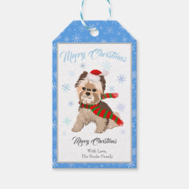 Etiquetas Para Regalos Adorables Navidades Yorkie En Santa Hat Snowflakes