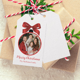 Etiquetas Para Regalos Adorno de Foto de Navidad Rojo
