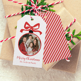 Etiquetas Para Regalos Adorno de Foto de Navidad Rojo