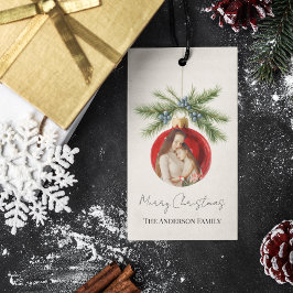 Etiquetas Para Regalos Adorno de Navidad con Foto Familiar en Acuarela El