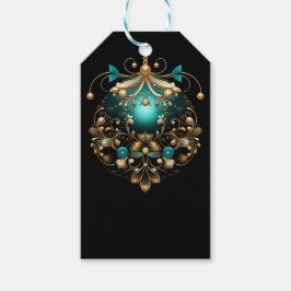 ETIQUETAS PARA REGALOS ADORNO DE NAVIDAD NEGRO TEAL Y DORADO