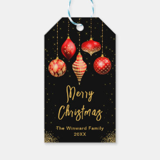 Etiquetas Para Regalos Adorno de Navidad Rojo y Dorado Elegante