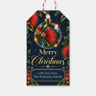 Etiquetas Para Regalos Adorno de Pōhutukawa de Feliz Navidad con Apellido