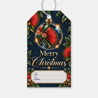 Etiquetas Para Regalos Adorno Floral Rojo de Navidad Pōhutukawa