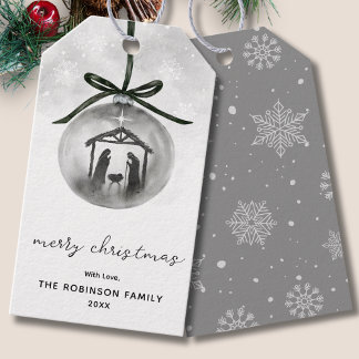 Etiquetas Para Regalos Adorno Gris Natividad Acuarela Feliz Navidad