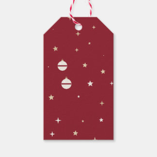 Etiquetas Para Regalos Adornos Blancos y Estrellas sobre Rojo