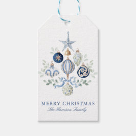 Etiquetas Para Regalos Adornos de Acuarela Azul Navidad
