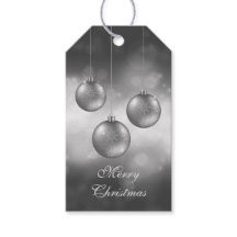 Adornos Navideños Gris Plateado Sobre Bokeh Rojo