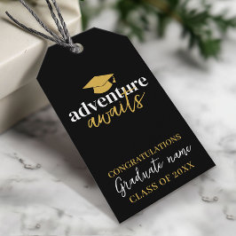 Etiquetas Para Regalos Adventure Awaits - Name Cap Black Gold Graduation