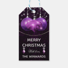 Etiquetas Para Regalos Ágata Morada y Adornos de Plata Feliz Navidad