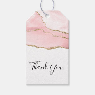 Etiquetas Para Regalos Agate Rubor rosa con cinta dorada elegante gracias