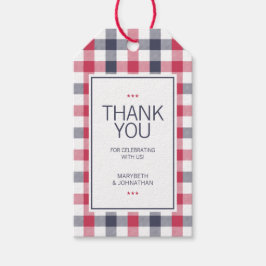 Etiquetas Para Regalos Agradecimiento de boda a cuadros roja, blanca y az