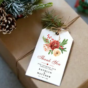 Etiquetas Para Regalos Agradecimiento de boda de rama de pino floral de t