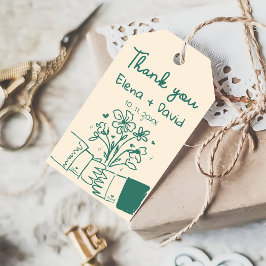 Etiquetas Para Regalos Agradecimiento de Boda Floral Azul Dibujado a Mano