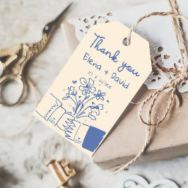 Etiquetas Para Regalos Agradecimiento de Boda Floral Azul Dibujado a Mano