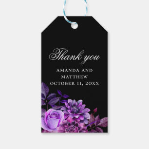 Etiquetas Para Regalos Agradecimiento de boda floral de acuarela negro y