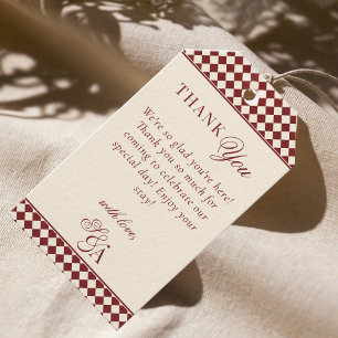 Etiquetas Para Regalos Agradecimiento de Boda Retro Deep Red & Marfil Din